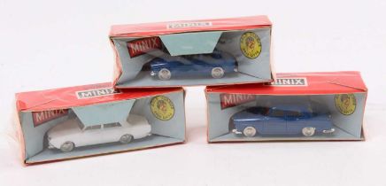 Triang Minix boxed group of 3 comprising a Ford Anglia in blue, a Ford Corsair in white, and an