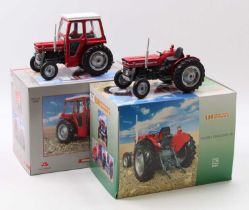 A Universal Hobbies 1/16 scale model tractor group, to include a No. MUH2697 Massey Ferguson 135
