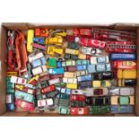 One tray containing a collection of mixed playworn Dinky Toy, Corgi Toy and Matchbox diecast