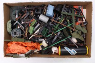 A tray containing a selection of vintage Palitoy Action Man spares & accessories, including