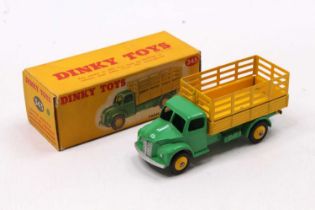 Dinky Toys No. 343 Farm Produce Wagon, green cab and chassis, yellow back and matching hubs,