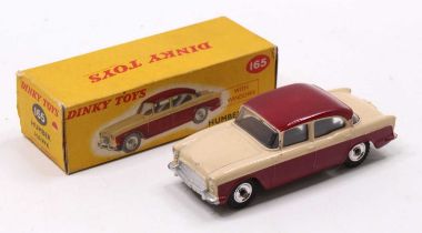 Dinky Toys No. 165 Humber Hawk, maroon lower body and roof, with light beige upper body, spun