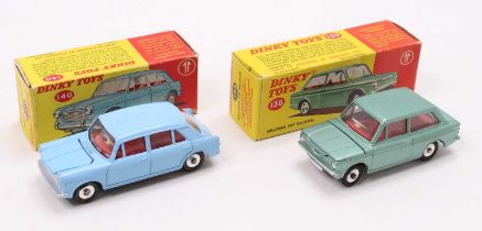 Dinky Toys boxed model group, 2 examples comprising No. 138 Hillman Imp saloon in metallic light