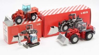 A Conrad, Gama, and NZG 1/50 scale O&K boxed construction vehicle group to include a Conrad No. 2429