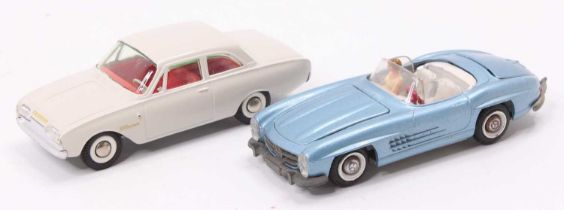 Tekno loose diecast group, 2 examples to include Mercesdes 300SL finished in metallic light blue,