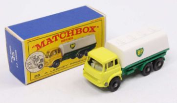 A Matchbox Lesney No. 25 Bedford 'BP' Petrol Tanker, yellow, green & white body, with black