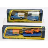 2 Corgi Toys Land Rover Gift Sets comprising GS 15 Land Rover with Horse Box, light blue, with white