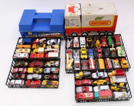 2 Matchbox Superfast collectors cases containing 60 miniatures, with examples including a Ford