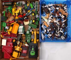 A tray containing a collection of Britains and similar farming related diecasts, with examples