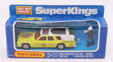 Matchbox K-68 Dodge Monaco Fire Chief, Lime green, red interior with City of Hackensack New Jersey