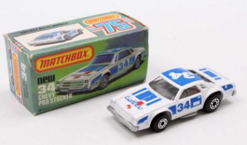 Matchbox Lesney Superfast factory error model No. 34 Chevy Pro Stocker, white body, with an