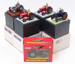 A collection of five 1/32 scale Britains model tractors to include No. 08716 David Brown 900