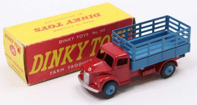 Dinky Toys No. 343 Farm Produce Wagon, cherry red cab and chassis, blue back and matching hubs, sold