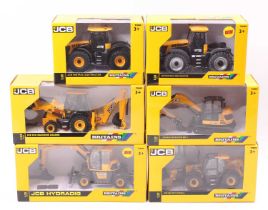 One box of six boxed Britains JCB interest agricultural and farming vehicles to include a JCB