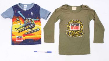 A 1970's British Home Stores childs Palitoy Action Man T-Shirt, made for ages 3-4, a blue shirt,