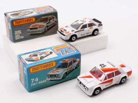Matchbox Lesney Superfast boxed model group, 2 examples comprising No. 25 Audi Quattro, white