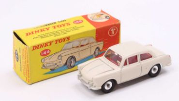 Dinky Toys No. 144 Volkswagen 1500, off-white body, red interior, spun hubs, missing suitcase,