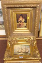 Reproduction oleograph of the three-masted clipper ship 12x16cm, in heavy gilt frame, together