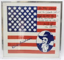 Kinky Friedman, a stars and stripes lithograph print, inscribed "For Peter + Kiran and the