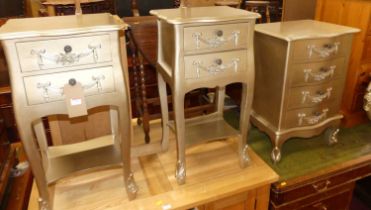 Contemporary French style painted bedroom furniture, to include; a pair of two drawer bedside