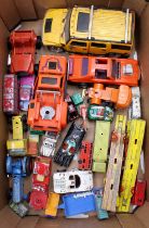 A tray of mixed play-worn diecasts, with examples including a Jada Toys 1/18th scale Hummer, a Corgi
