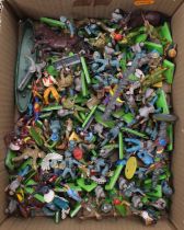 A collection of Britains Deetail plastic toy figures, with examples including Cowboys, American