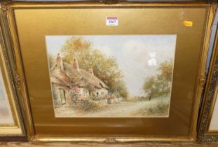 GK Mason - Thatched cottage in summer, watercolour signed lower right, 26x35cm