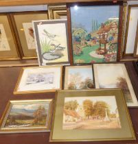 Assorted pictures to include WJ Cooper, landscape scene, oil on canvas, topographical