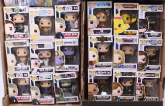 A collection of 18 various Funko Pop vinyl figures, with examples including Elton John, Batman,