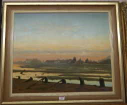 Charles Francis - East Anglian landscape at sunset, oil on canvas, signed and dated 1971 lower