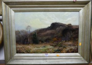 H. Peach(?) - Figures in an extensive landscape, oil on canvas, signed lower right, 40 x 60cm