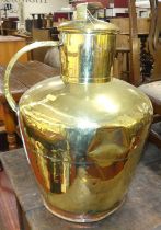 A 19th century polished brass single handled milk canister with cover, h.53cm