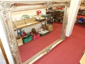 An extremely large contemporary floral and silvered framed rectangular floor mirror, 153 x 214cm