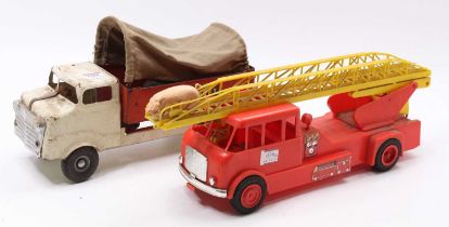 A Triang Toys pressed steel open back truck with rubber tyres, together with a Pippin Toys plastic