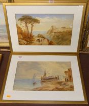 Late 19th century continental school, pair coastal scenes, watercolours, 24x41cm Both paintings