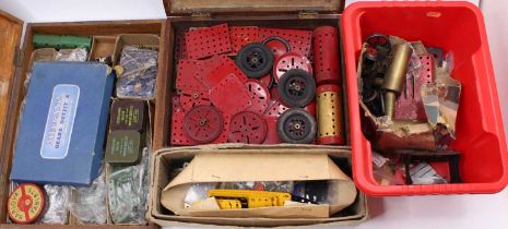 2 wooden boxes containing a collection of vintage Meccano together with a small selection of various
