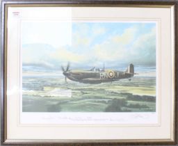 A pair of framed and glazed prints of World War 2 fighter aircraft, with the first comprising a
