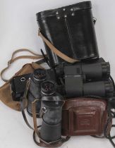 A Soho Pilot compact film camera, in brown canvas bag; together with a pair of Tento binoculars,