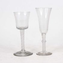 An 18th century wine glass, circa 1770, having a bucket shaped bowl, on a multi series opaque