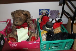 Two boxes of bears and soft toys to include Beanie Babies