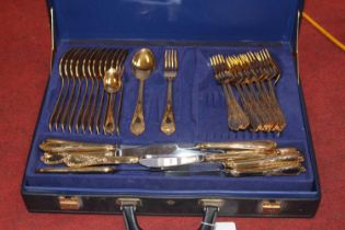 A German Bestecke gold plated canteen of cutlery