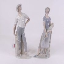 A pair of Lladro porcelain figures, The Harvester man and woman, height 42cm Each in excellent and