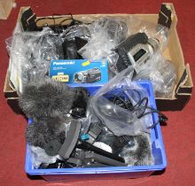 A box of video cameras and related equipment to include a Sony DCR-TR8000E digital handycam, a Canon