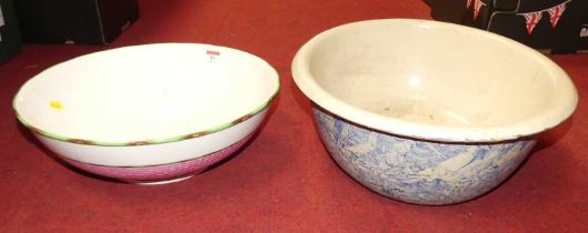 A Victorian pink & white glazed pottery wash bowl, dia. 38m, together with a Thetford pulpware