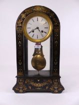 A mid 19th century ebonised cut brass and ivory inlaid dome topped mantel clock, the enamel dial