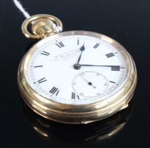 A gent's Winegarten's of Bishopsgate London gold plated open faced pocket watch, having signed white