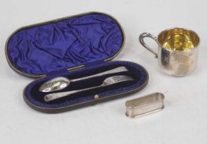A sterling silver mug engraved RAJC; together with a Gorham sterling silver napkin ring, of oval