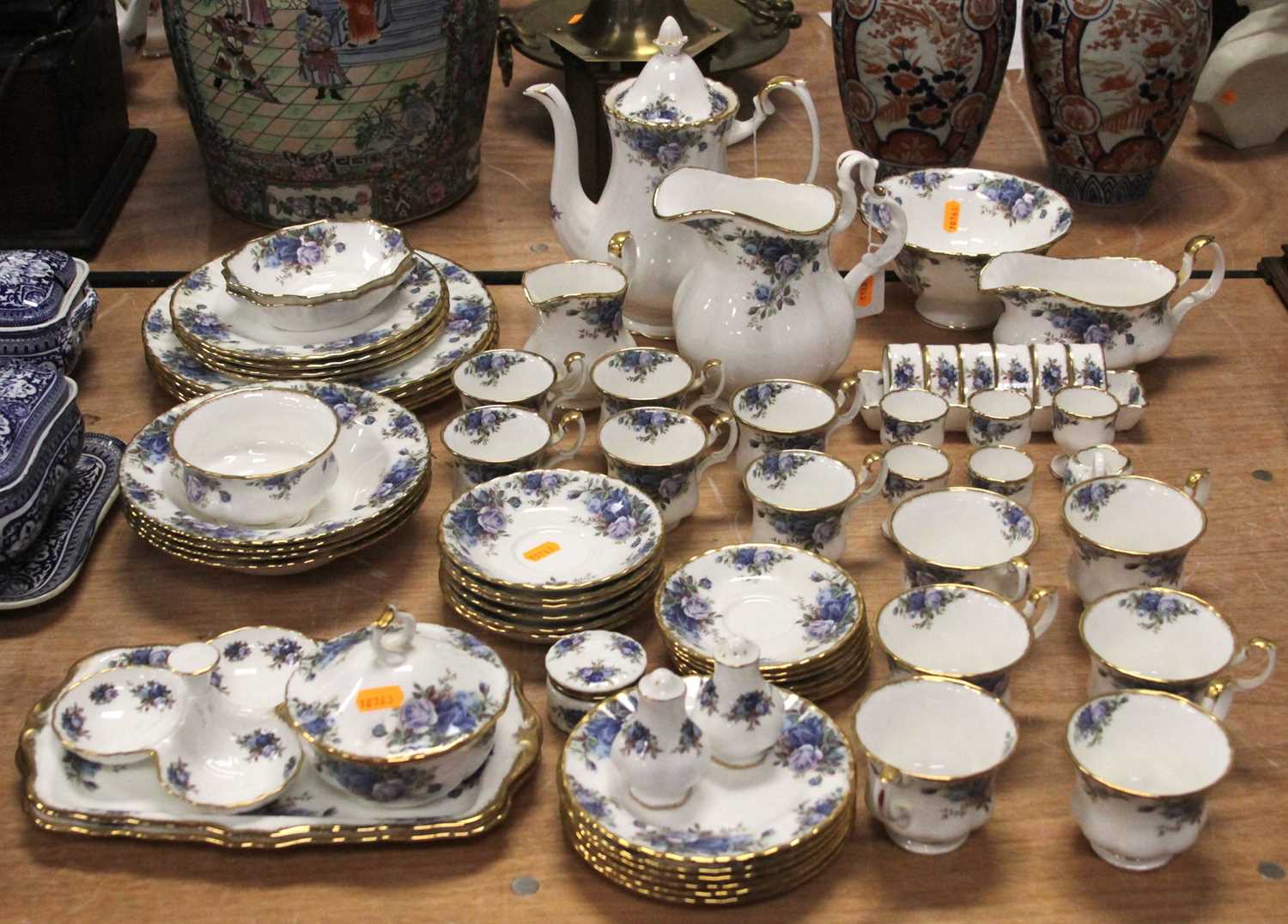 An extensive collection of Royal Albert table wares in the Moonlight Rose pattern, having printed