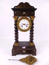 A mid 19th century rosewood cased, cut brass and mother of pearl marquetry inlaid portico clock,