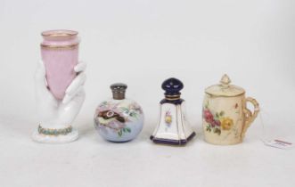 A late Victorian Royal Worcester blush ivory chocolate pot and cover, having floral decoration, with